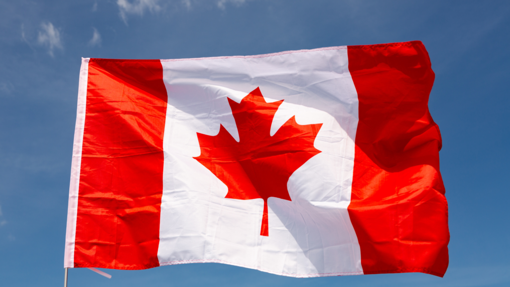 Canadian Flag with blue sky in the background