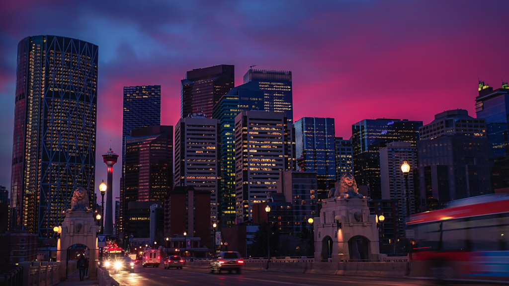 Edmonton skyline in the evening.